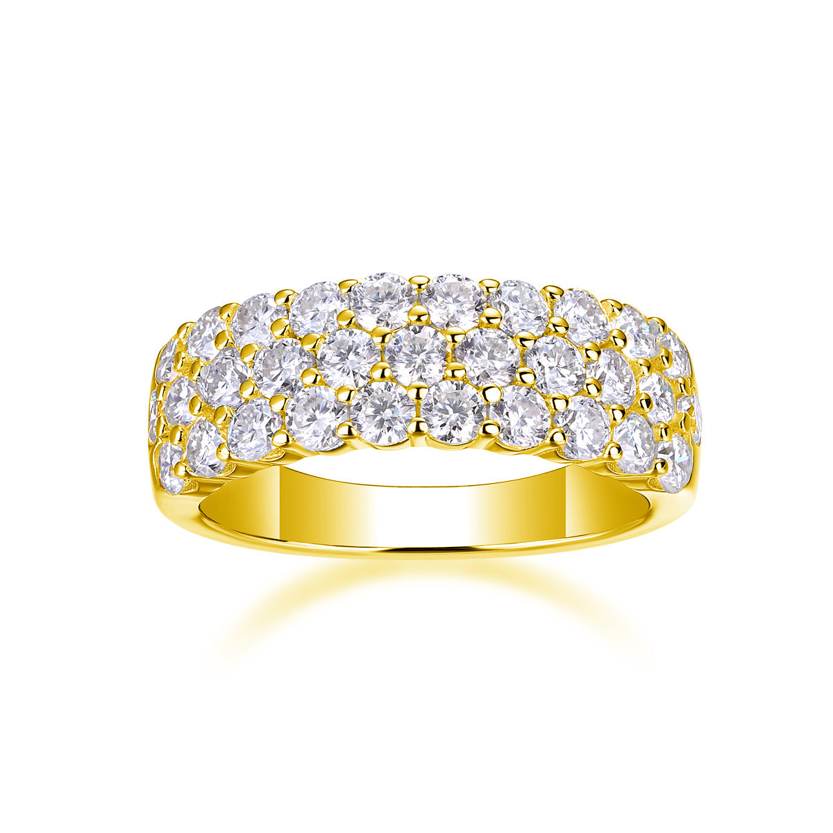Three-Row Inlaid Moissanite Ring S925 Silver Plated with 18K Gold