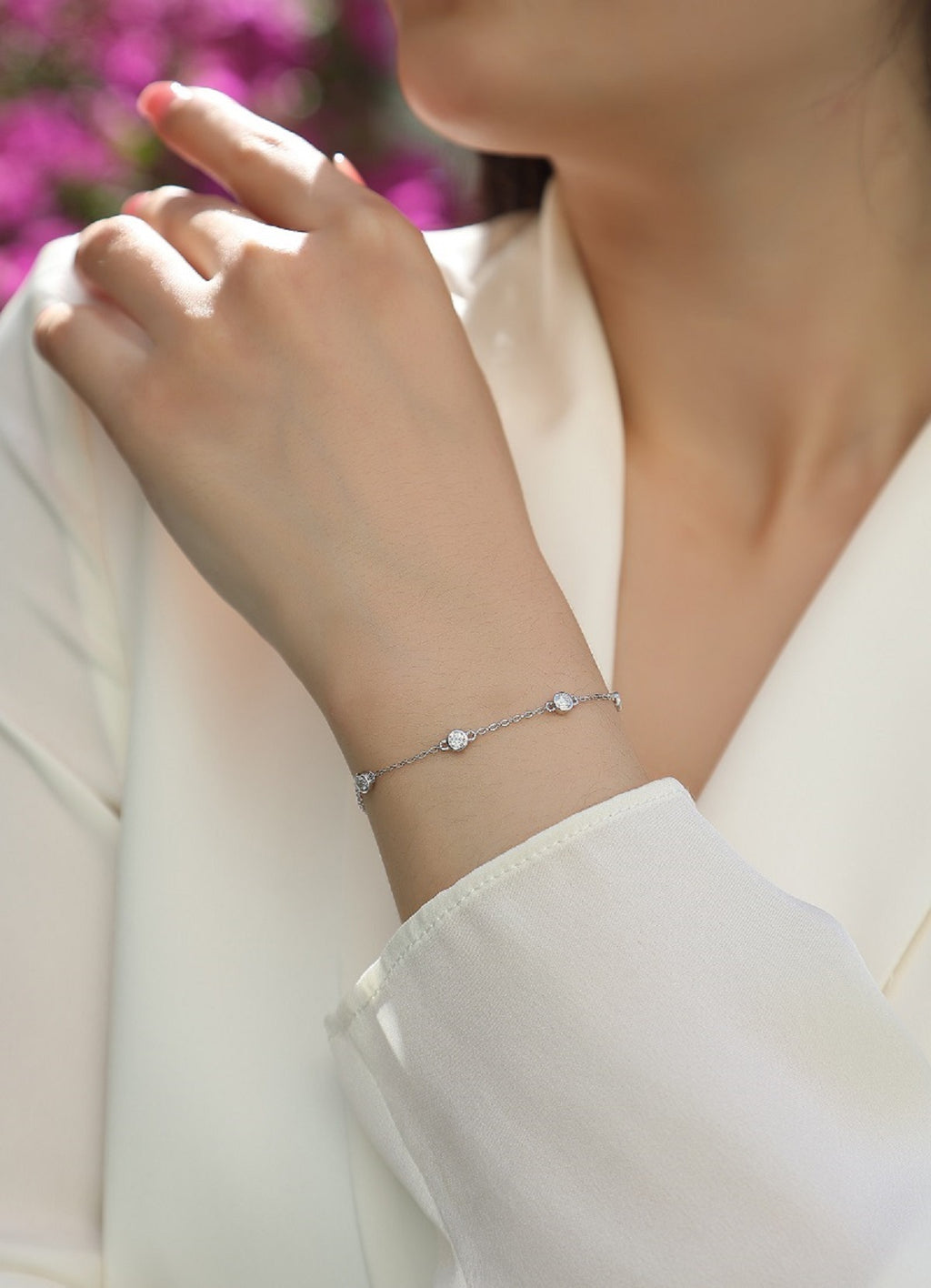 Moissanite Bubble Bracelet for Women S925 Silver Plated with 18K White Gold