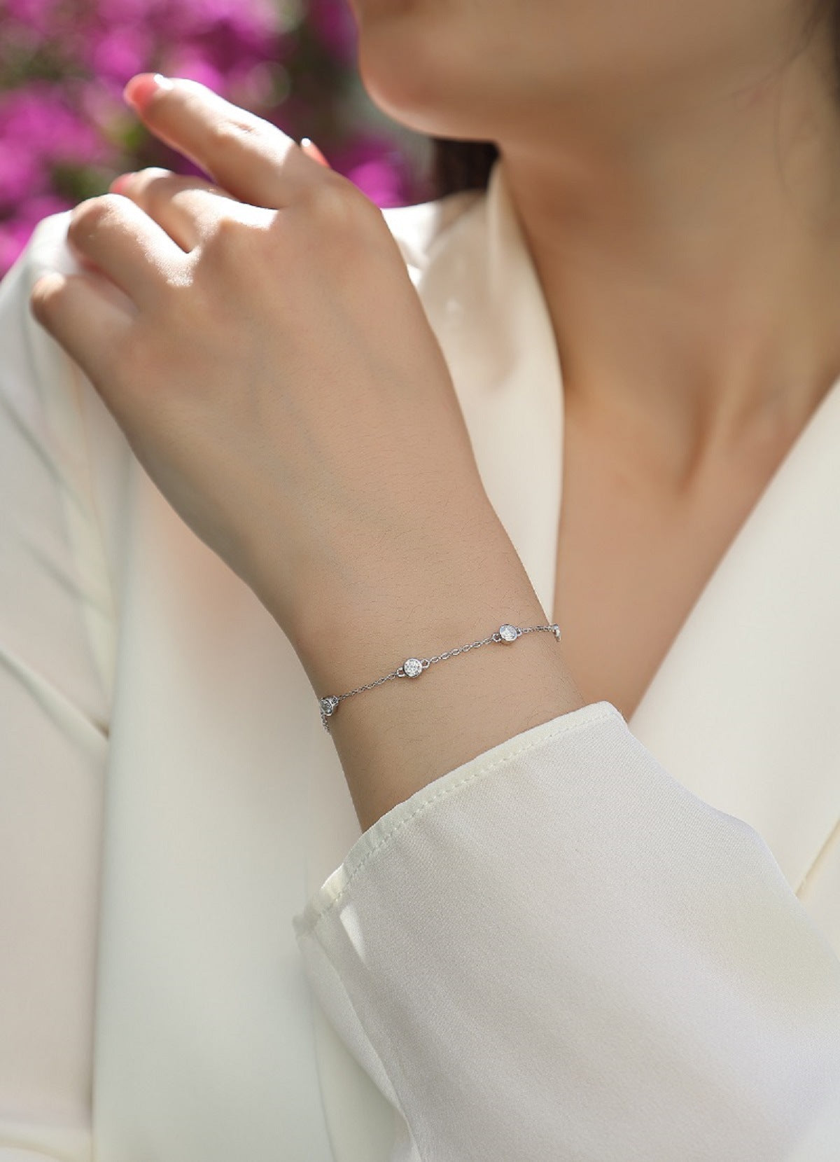 Moissanite Bubble Bracelet for Women S925 Silver Plated with 18K White Gold