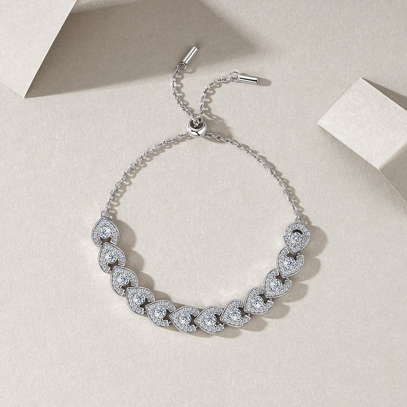 Half Moon Moissanite Bracelet for Women S925 Silver Plated with 18K White Gold