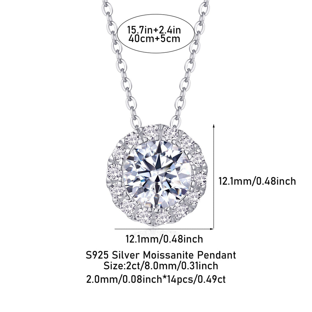 2 Carat Moissanite Necklace for Women S925 Silver Plated with 18K White Gold
