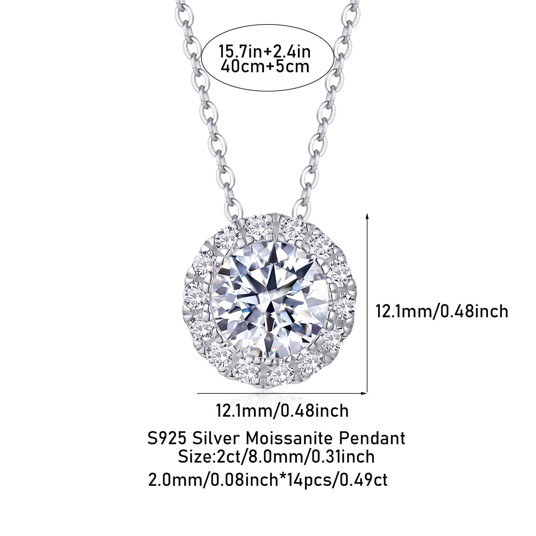 2 Carat Moissanite Necklace for Women S925 Silver Plated with 18K White Gold