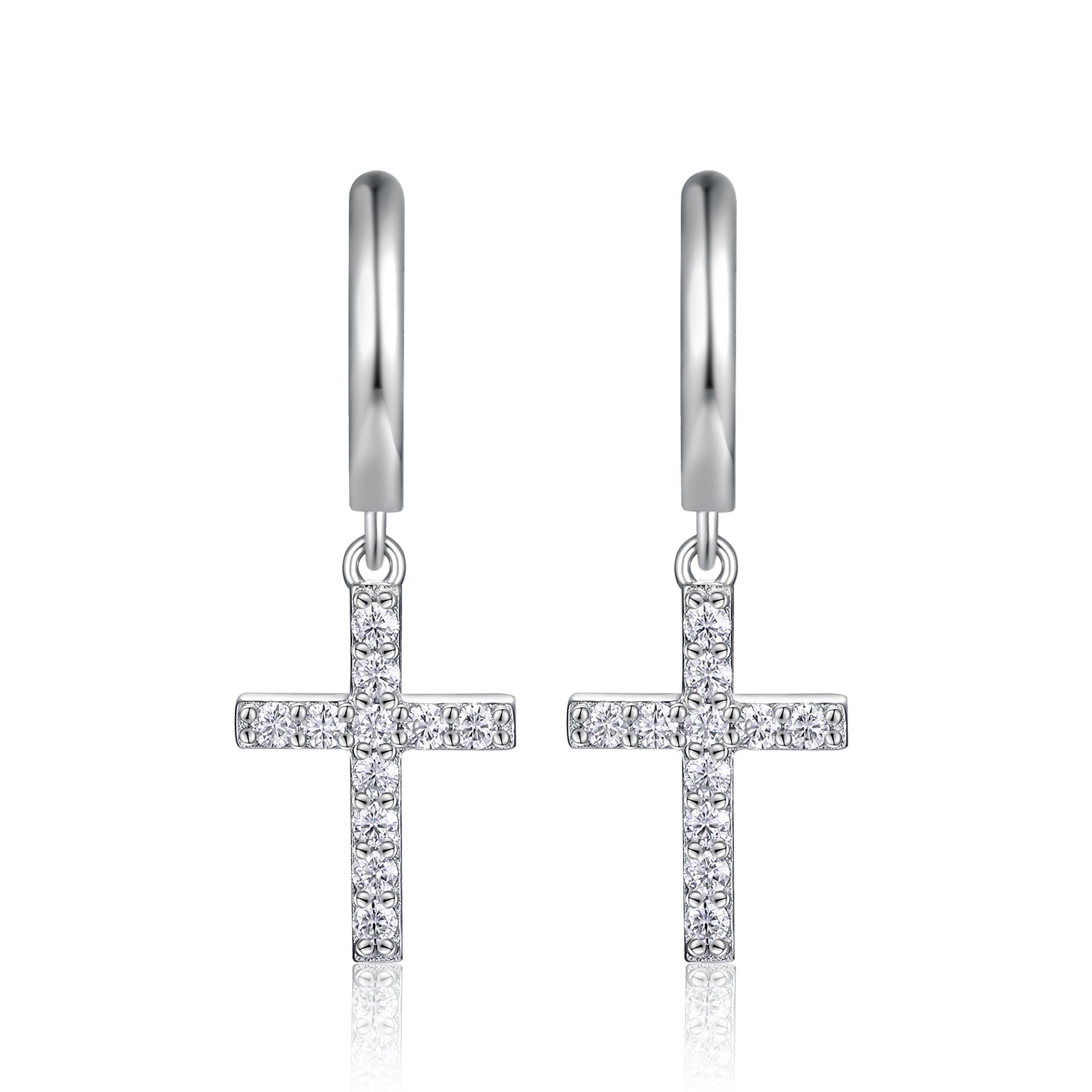 Unisex Moissanite Cross Earrings Studs S925 Silver Plated 18K White Gold