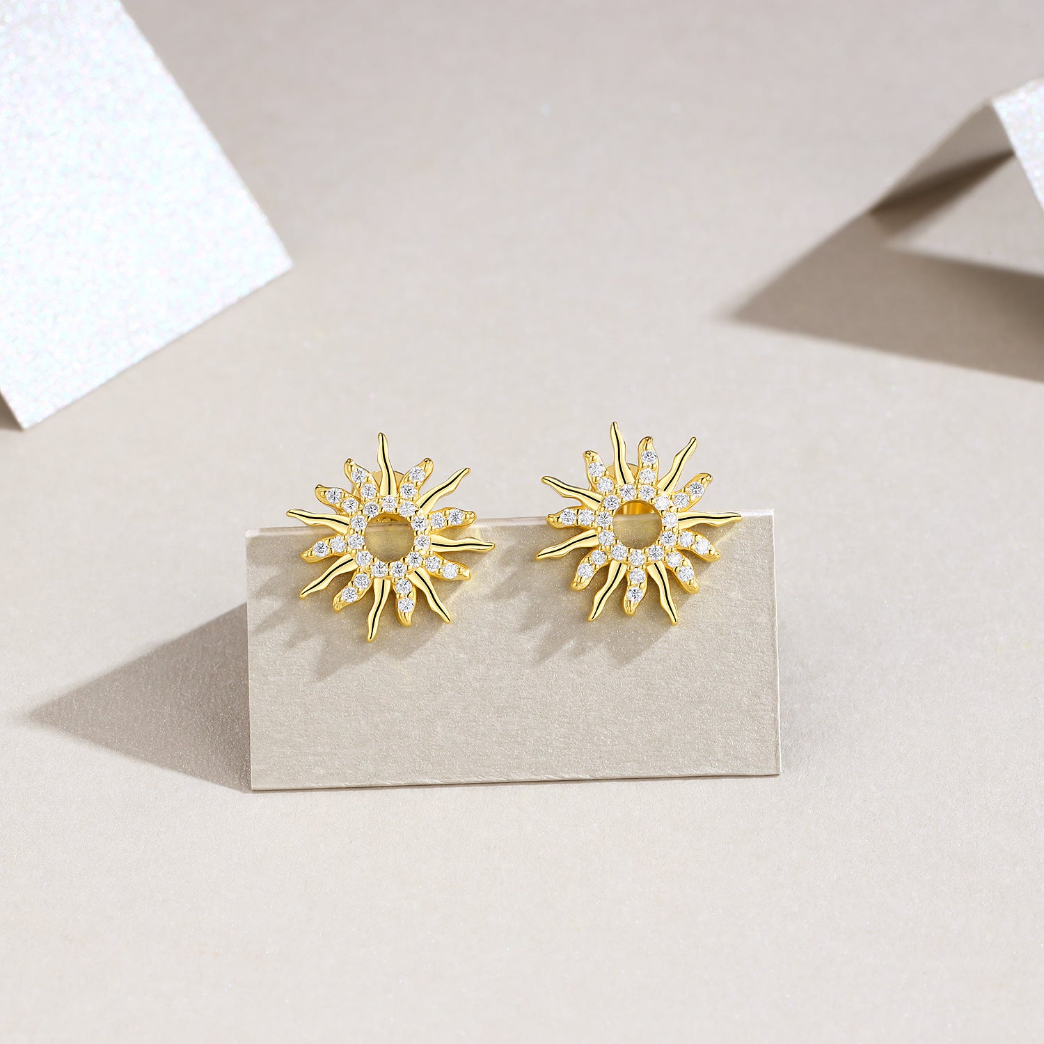 Women's Moissanite Sunflower Stud Diamond  Earrings S925 Sterling Silver Plated with 18K Gold