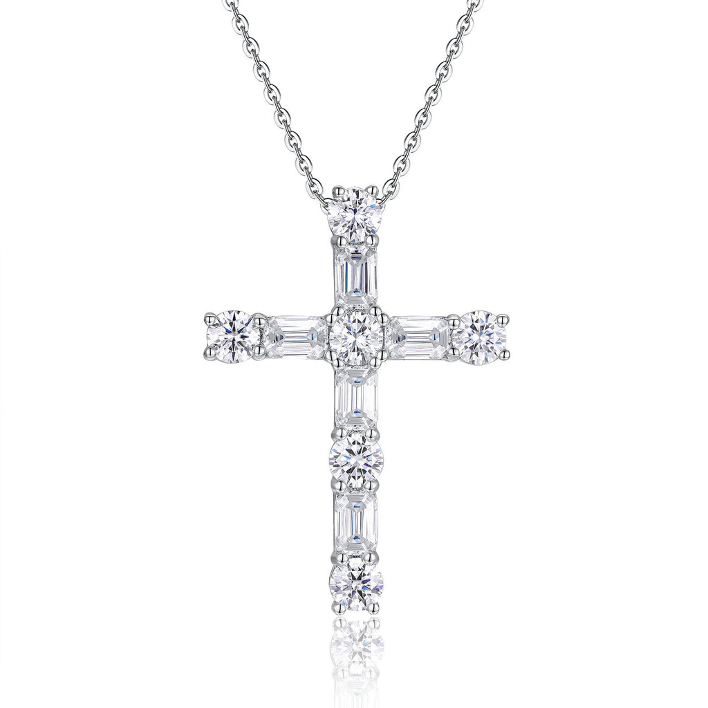 Moissanite Cross Pendant for Men and Women, Silver Plated with 18K White Gold (Necklace Not Included)