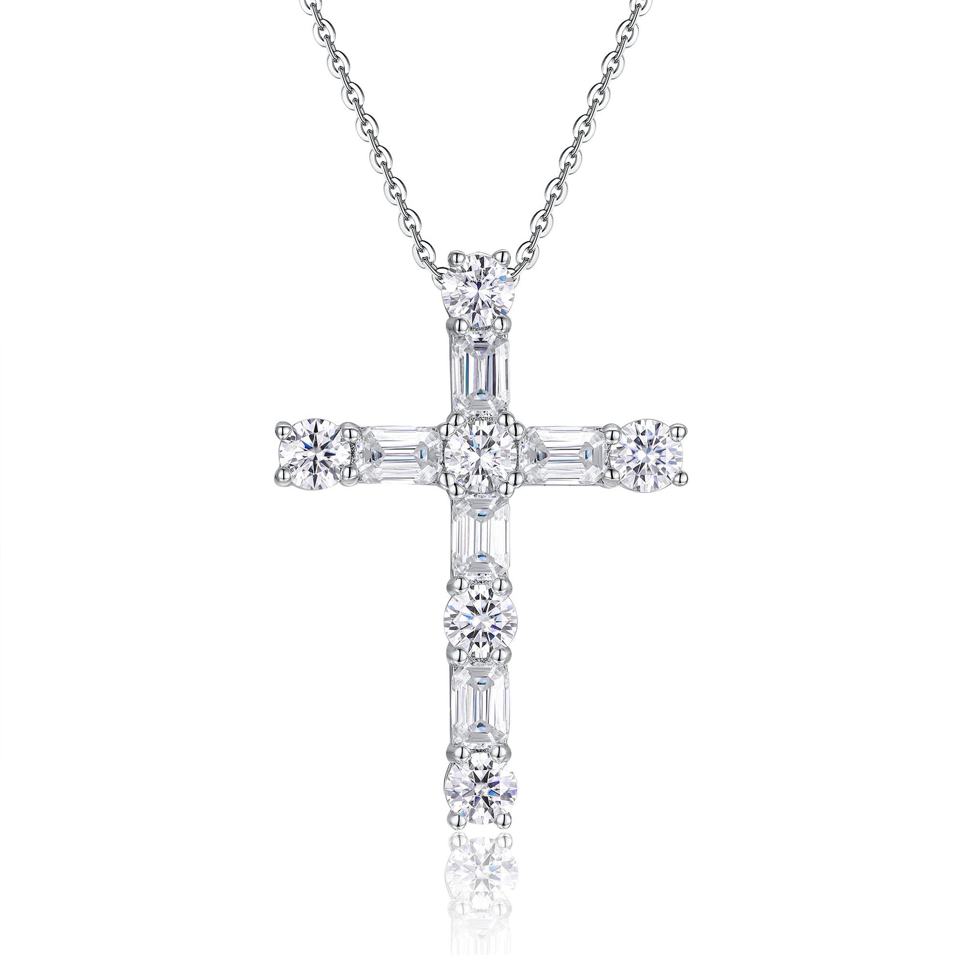 Moissanite Cross Pendant for Men and Women, Silver Plated with 18K White Gold (Necklace Not Included)