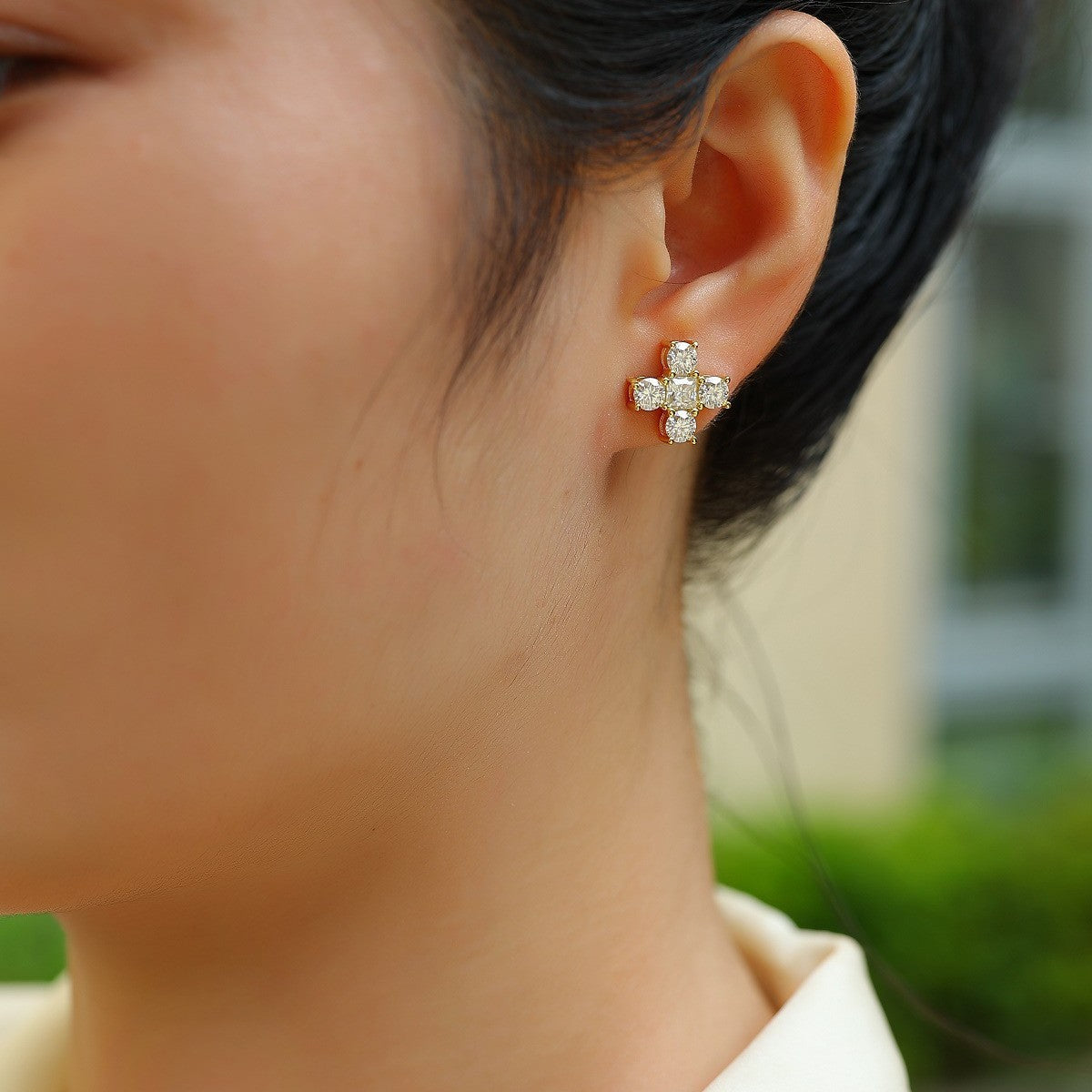 Cross S925 Sterling Silver Moissanite Unisex Earrings