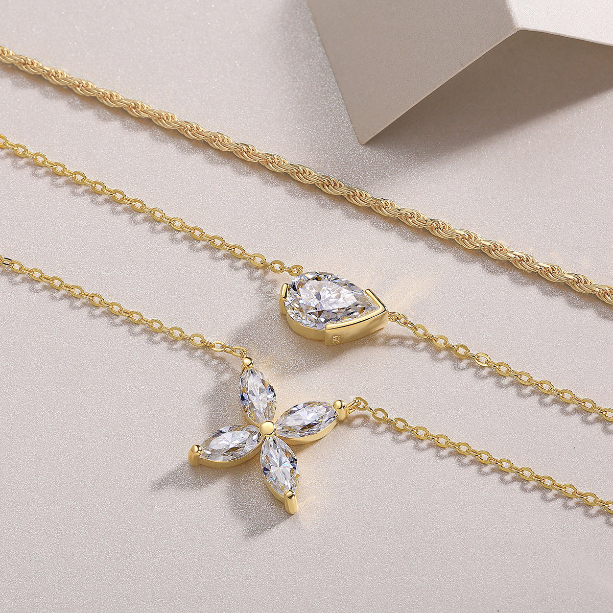 S925 Sterling Silver Plated with 18K Gold New Moissanite 3-Layer Stacked Necklace for Women