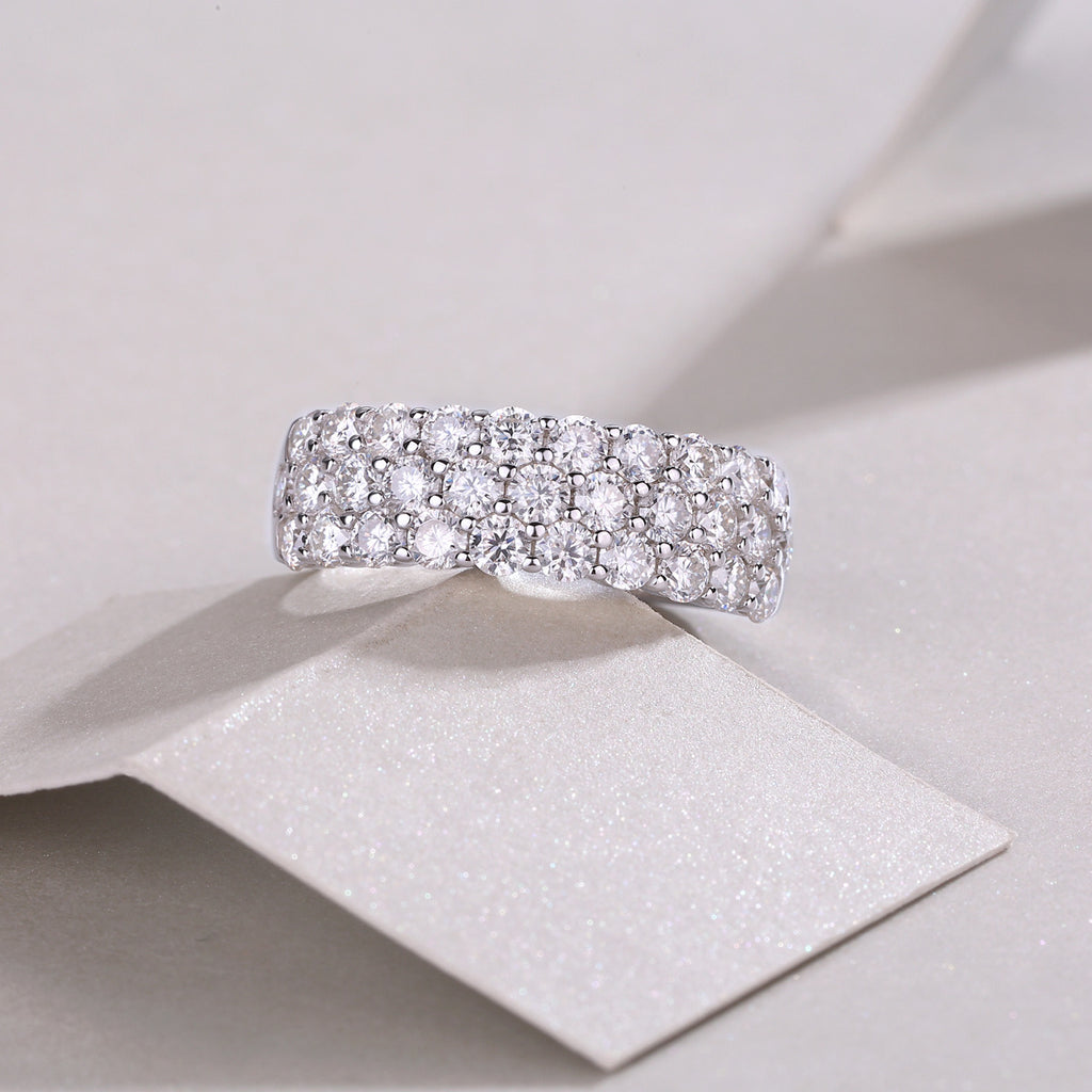 Three-Row Inlaid Moissanite Ring S925 Silver Plated with 18K Gold