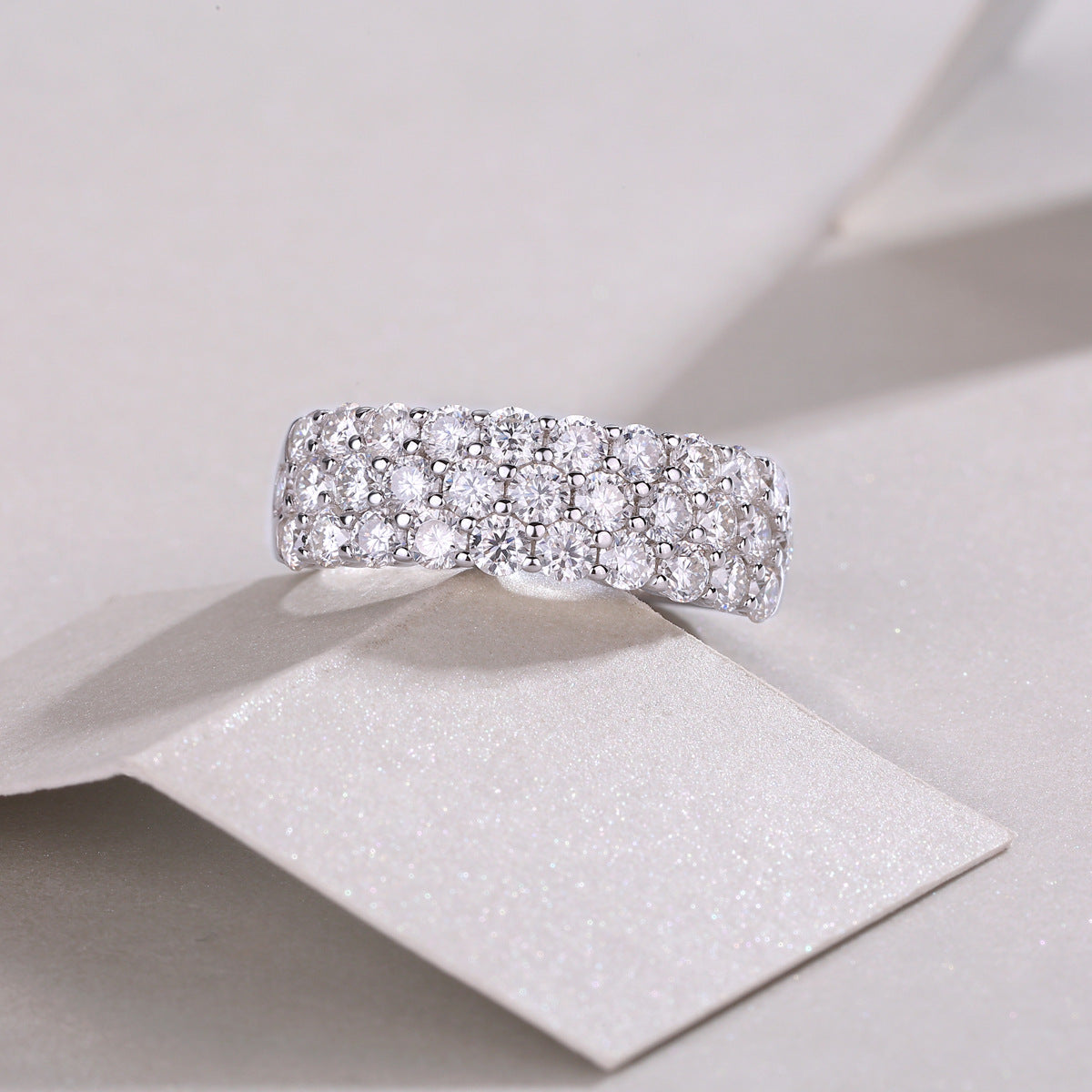 Three-Row Inlaid Moissanite Ring S925 Silver Plated with 18K Gold