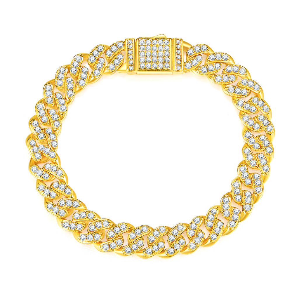 Men's and Women's Moissanite Cuban Bracelet S925 Silver Plated with 18K Gold