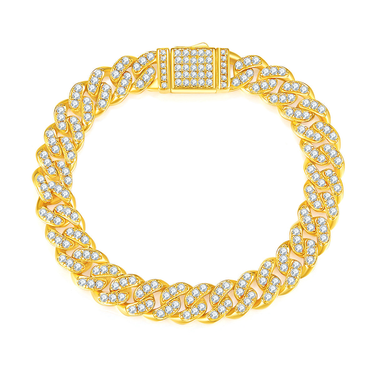 Men's and Women's Moissanite Cuban Bracelet S925 Silver Plated with 18K Gold