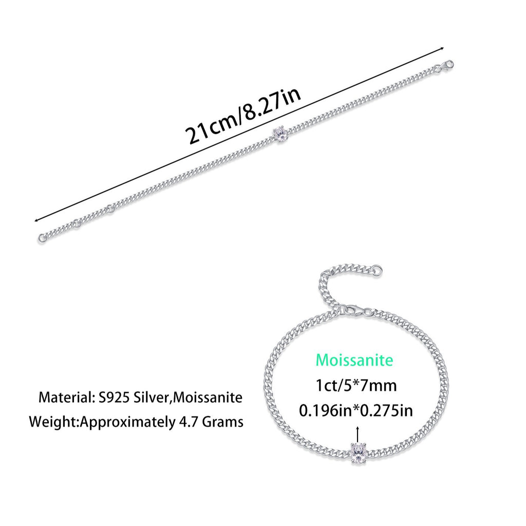 S925 Silver Plated with 18K White Gold 1CT Moissanite Cuban Tennis Bracelet for Men and Women,