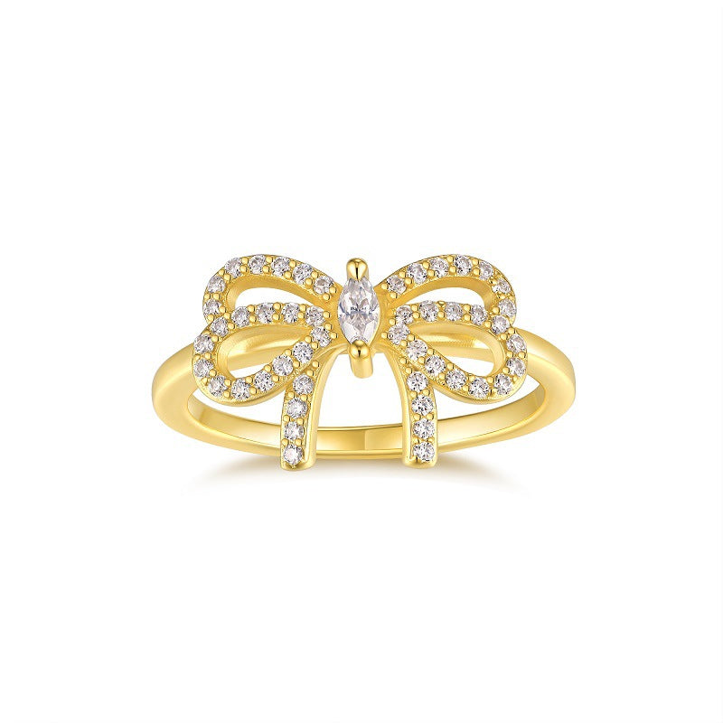 Butterfly Flower Moissanite Diamond Sterling Silver Plated 18K Gold Ring for Women