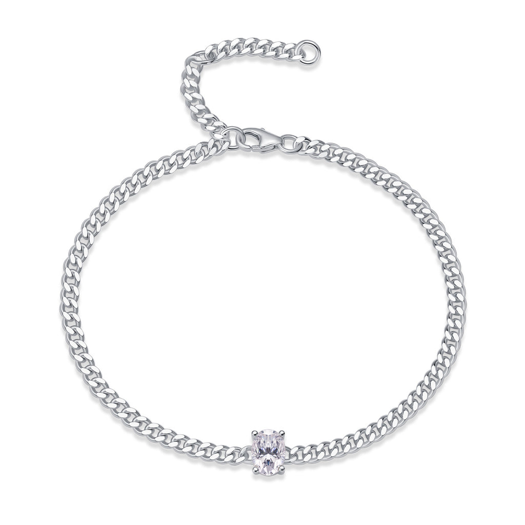 S925 Silver Plated with 18K White Gold 1CT Moissanite Cuban Tennis Bracelet for Men and Women,