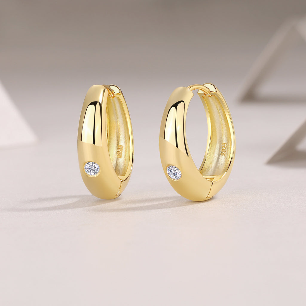 Moissanite Round Earrings S925 Sterling Silver Plated 18K Gold Earrings