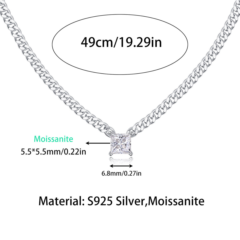1.5CT Moissanite Cuban Clavicle Necklace for Women 10.7g S925 Silver Electroplated 18K White Gold