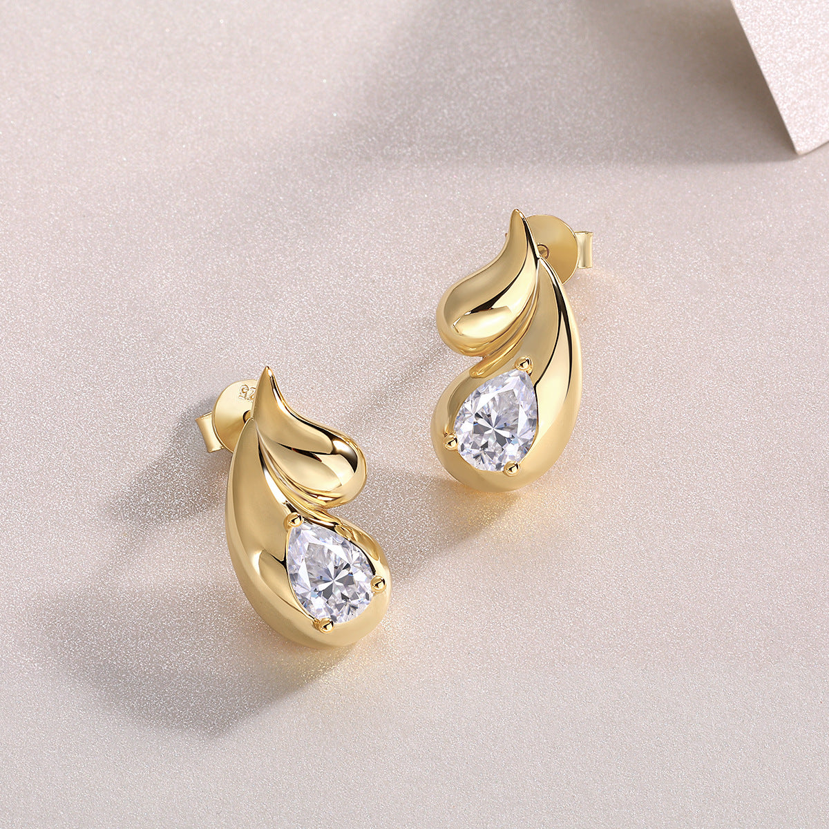 Gold Water Drop Shape Moissanite Earrings for Women