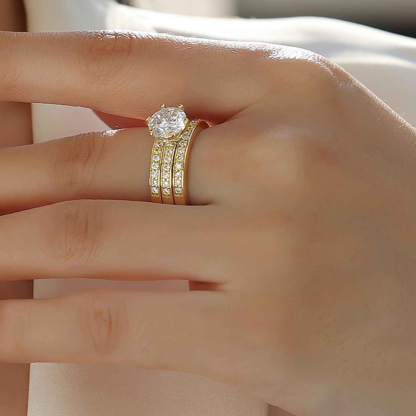 2 Carat Moissanite Three-Piece Stackable Artistic Multiple Matching Rings