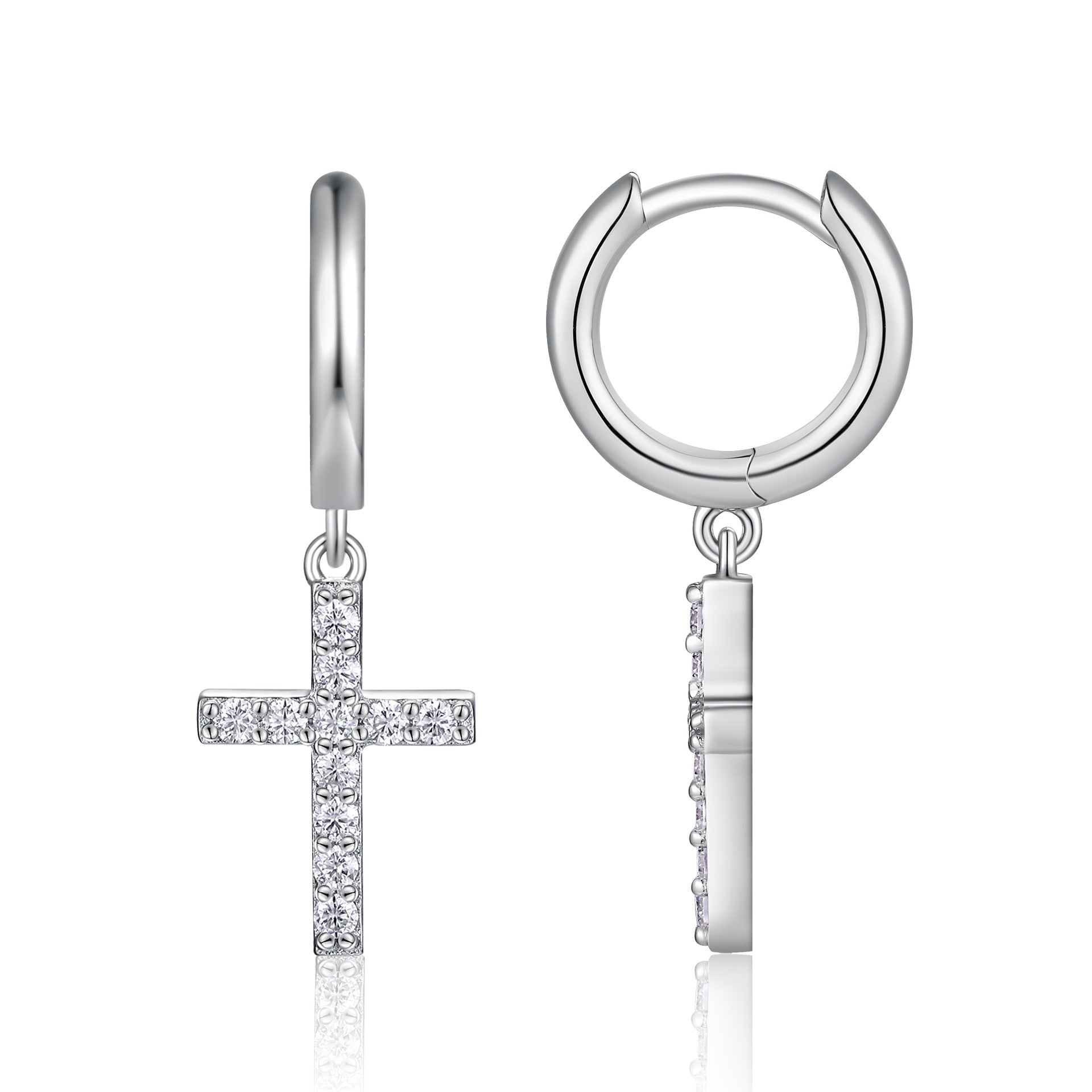 Unisex Moissanite Cross Earrings Studs S925 Silver Plated 18K White Gold