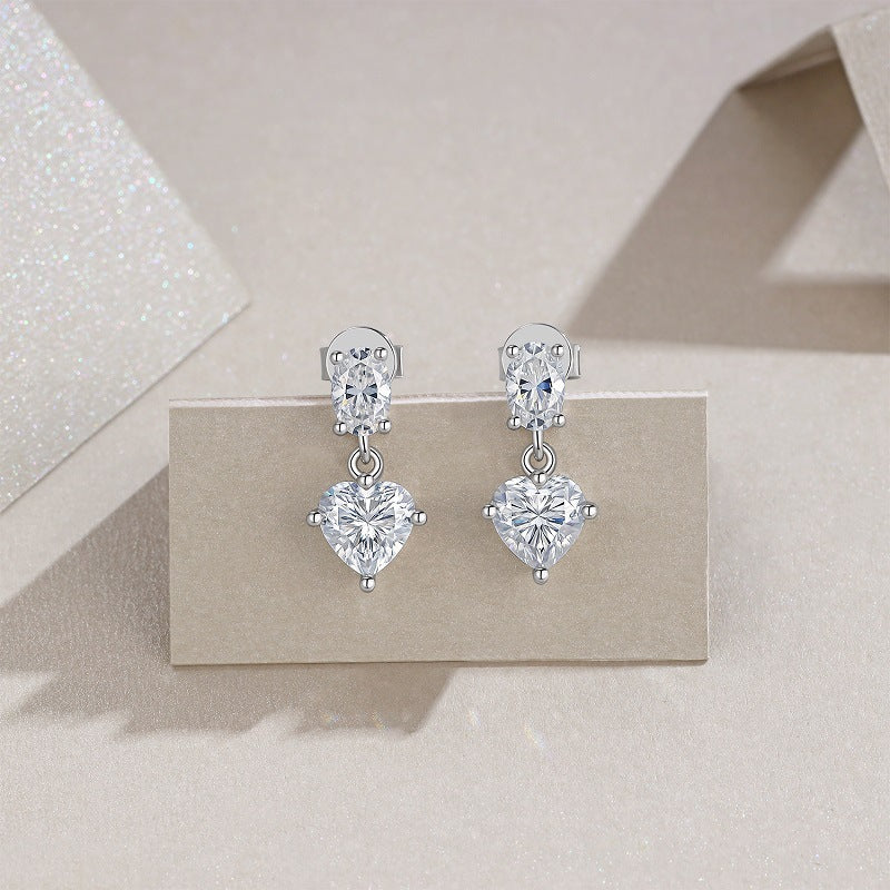 Moissanite Fashion Personality Heart-Shaped Earrings