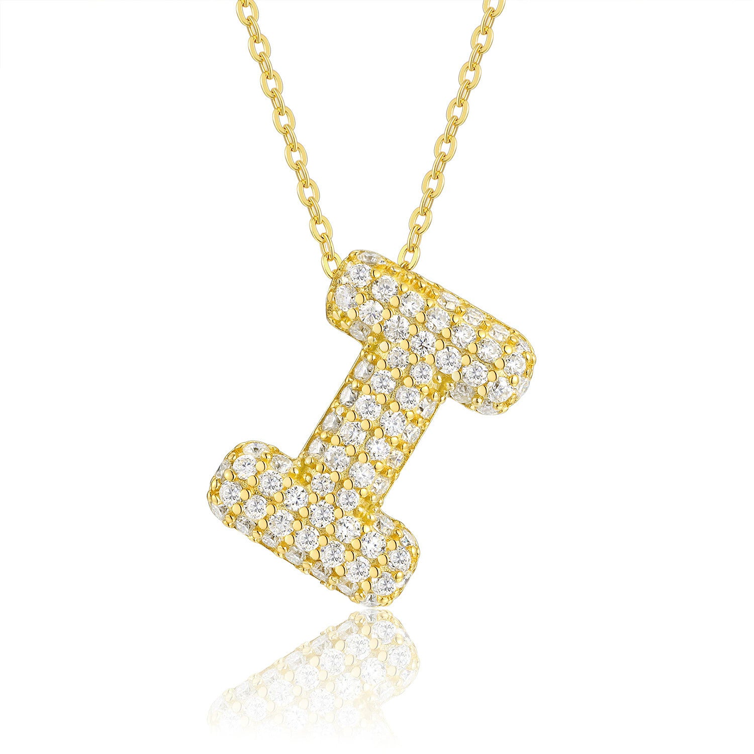Moissanite 26 Alphabet Pendant Necklace for Men and Women 925 Sterling Silver Plated with 18K Gold