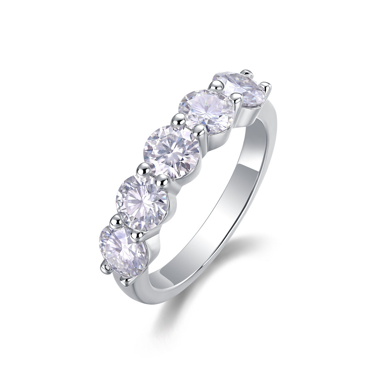 2.5 Carat Moissanite Single Row Inlaid Diamond 50 Points*5 Ring For Women