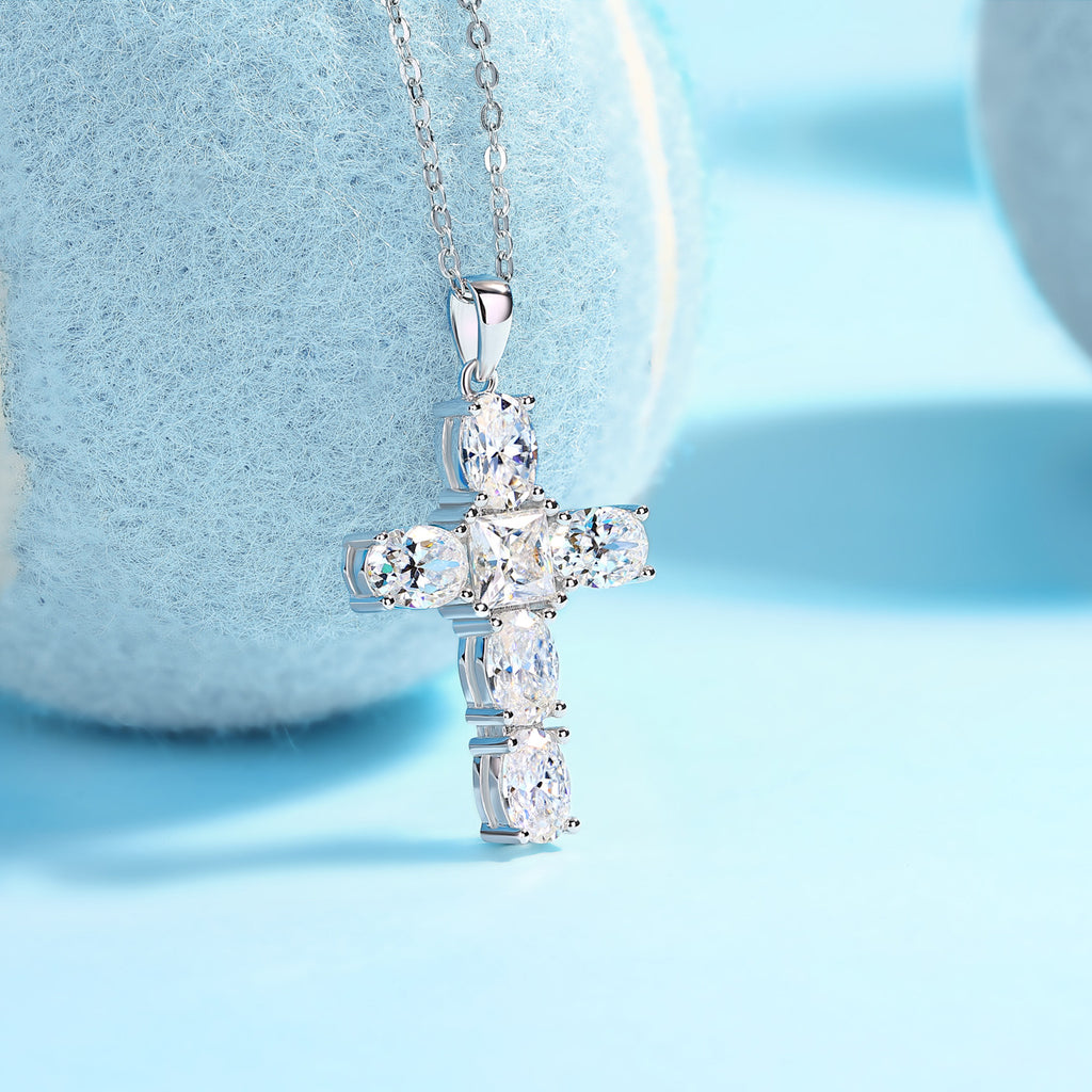 Moissanite Cross Fashion Necklace S925 Plated with 18K White Gold