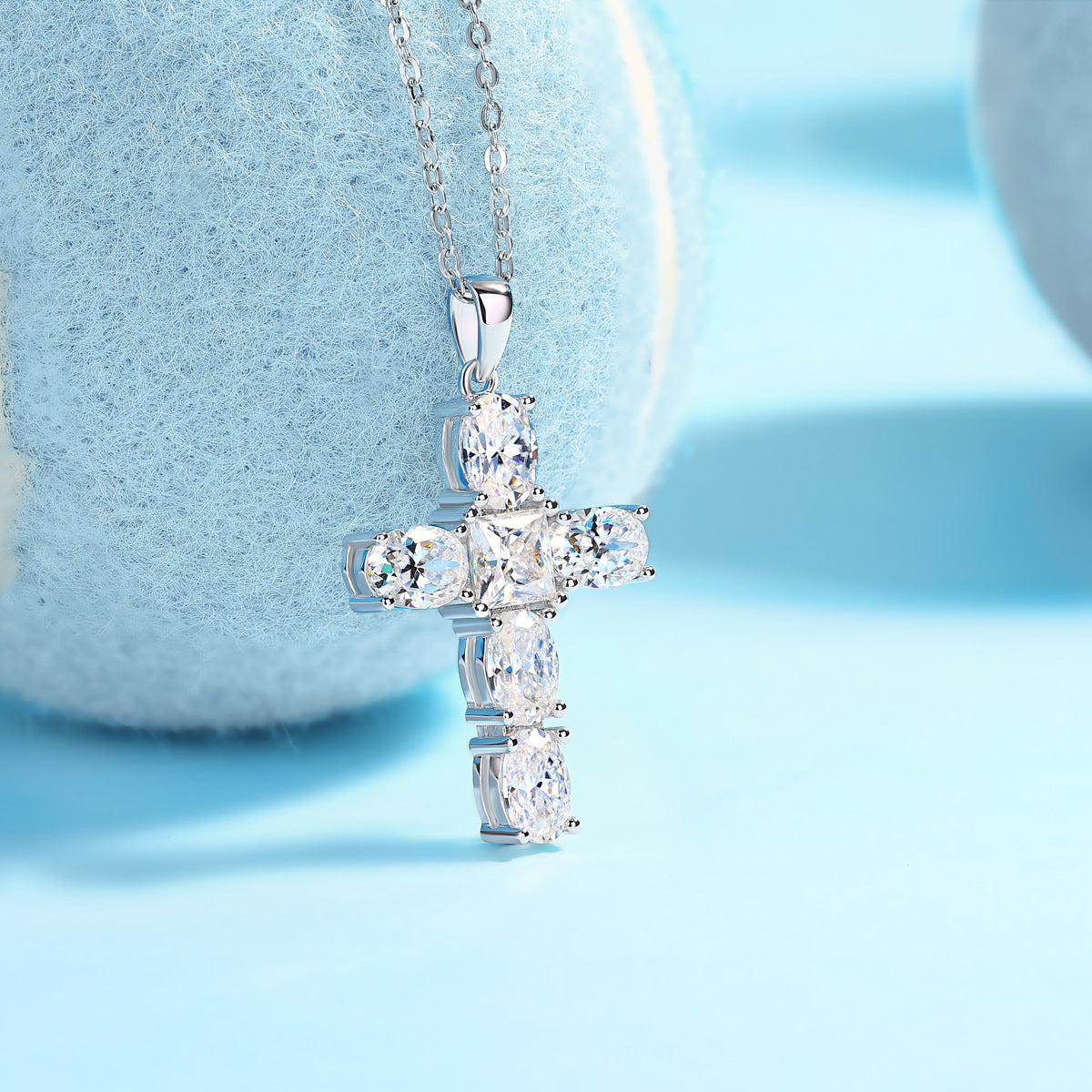 Moissanite Cross Fashion Necklace S925 Plated with 18K White Gold