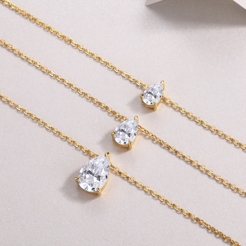 Pear-Shaped Moissanite Pendant Gold Necklace S925 Sterling Silver Plated with 18K Gold