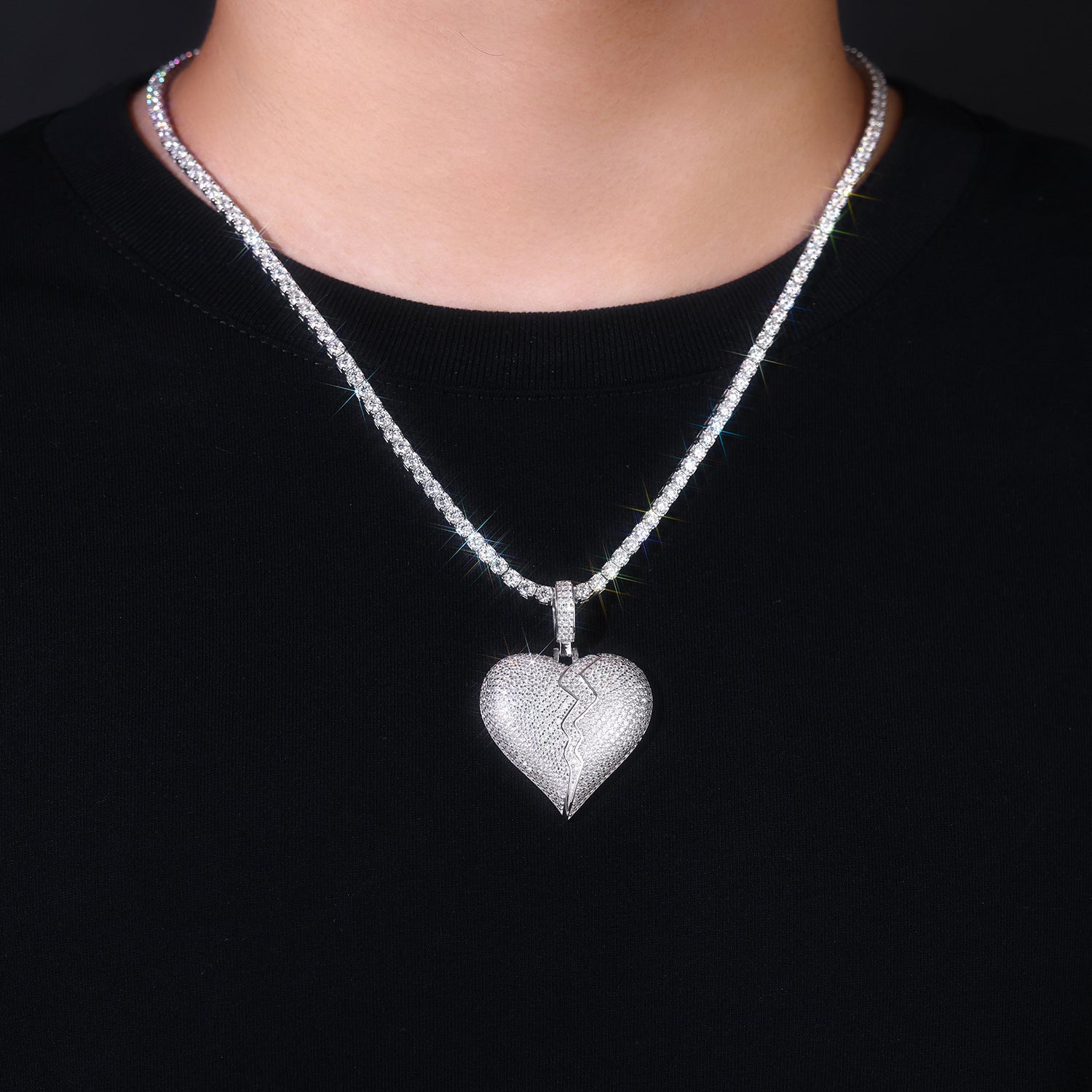 Moissanite Diamond Hip-Hop Heart of Break Pendant S925 Plated with 18K White Gold (Necklace Not Included)
