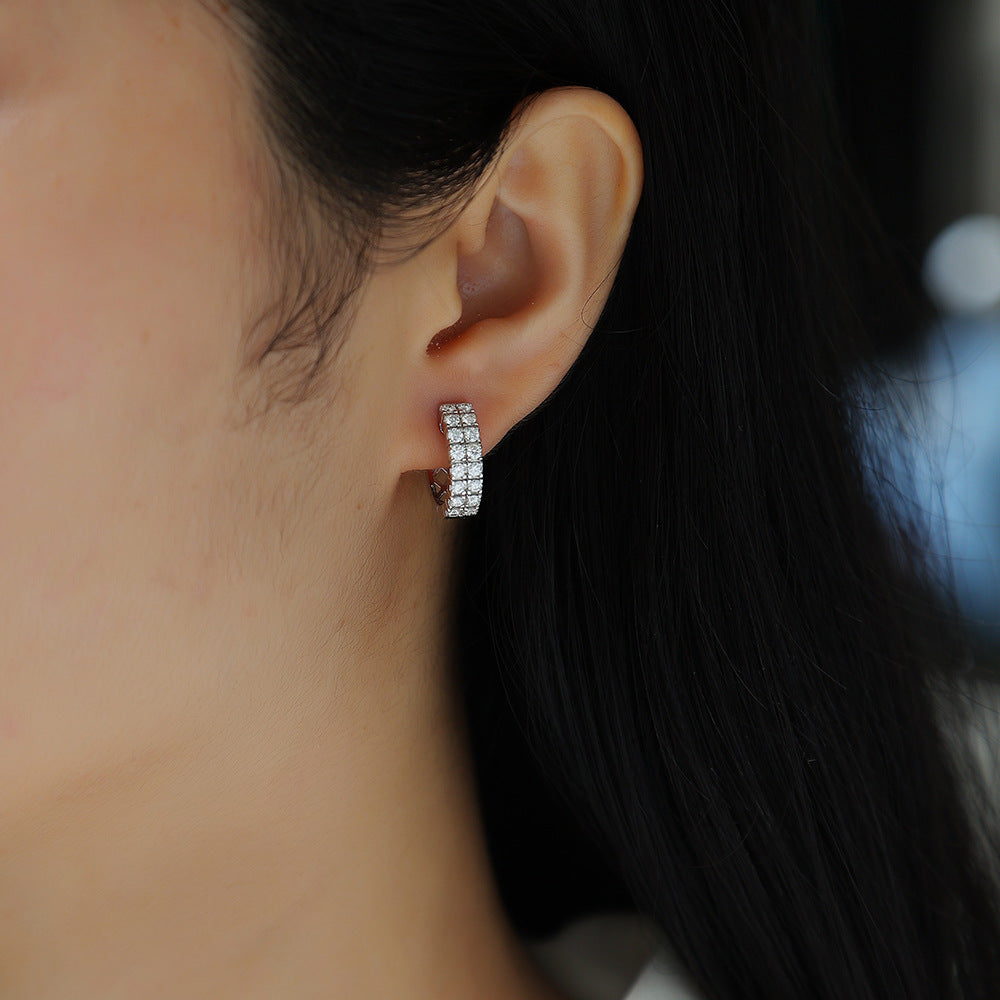 Moissanite Stud Earrings for Women S925 Plated with 18K White Gold