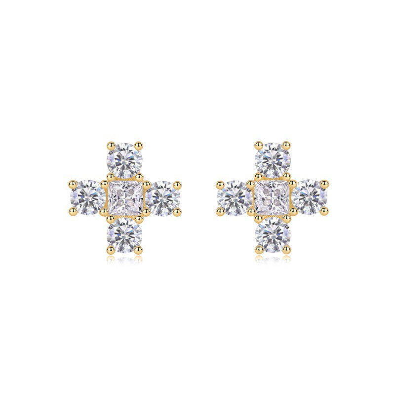 Cross S925 Sterling Silver Moissanite Unisex Earrings