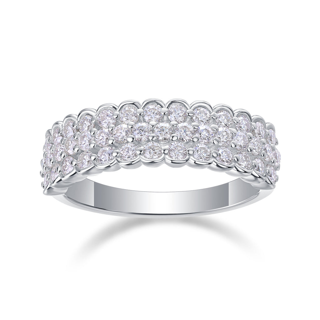 3 Row Moissanite Ring for Men and Women S925 Silver Plated with 18K Gold