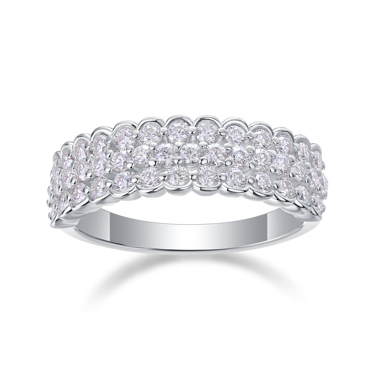 3 Row Moissanite Ring for Men and Women S925 Silver Plated with 18K Gold