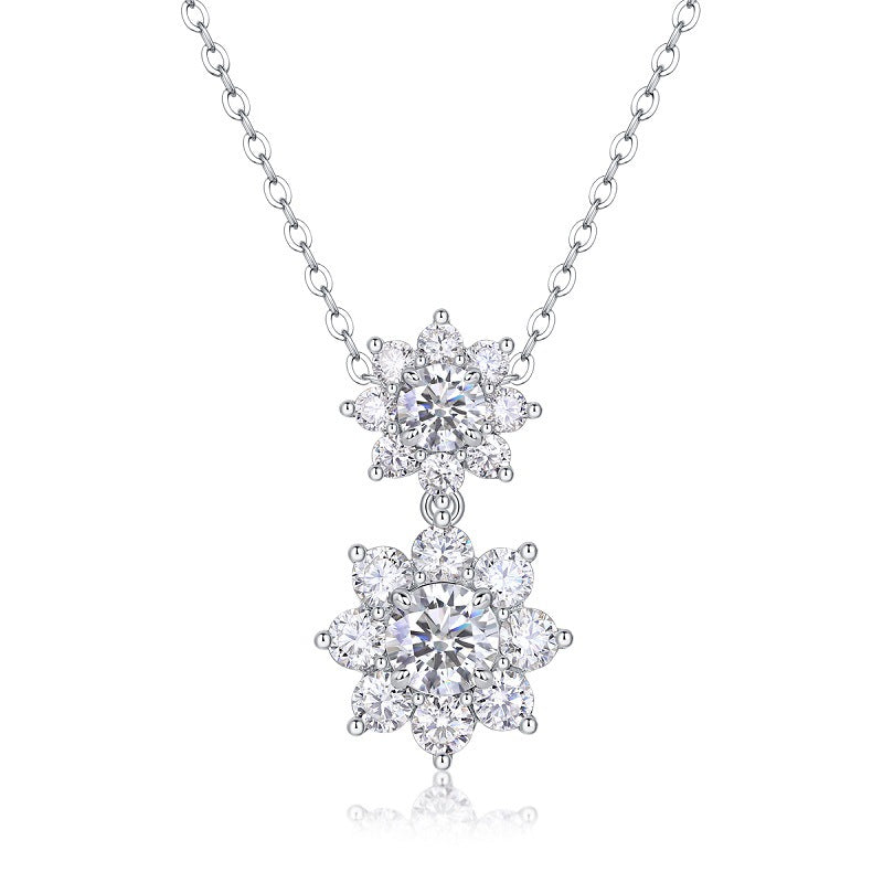 1.5 Carat Moissanite Sunflower Pendant Diamond Necklace S925 Sterling Silver Plated with 18K White Gold for Women