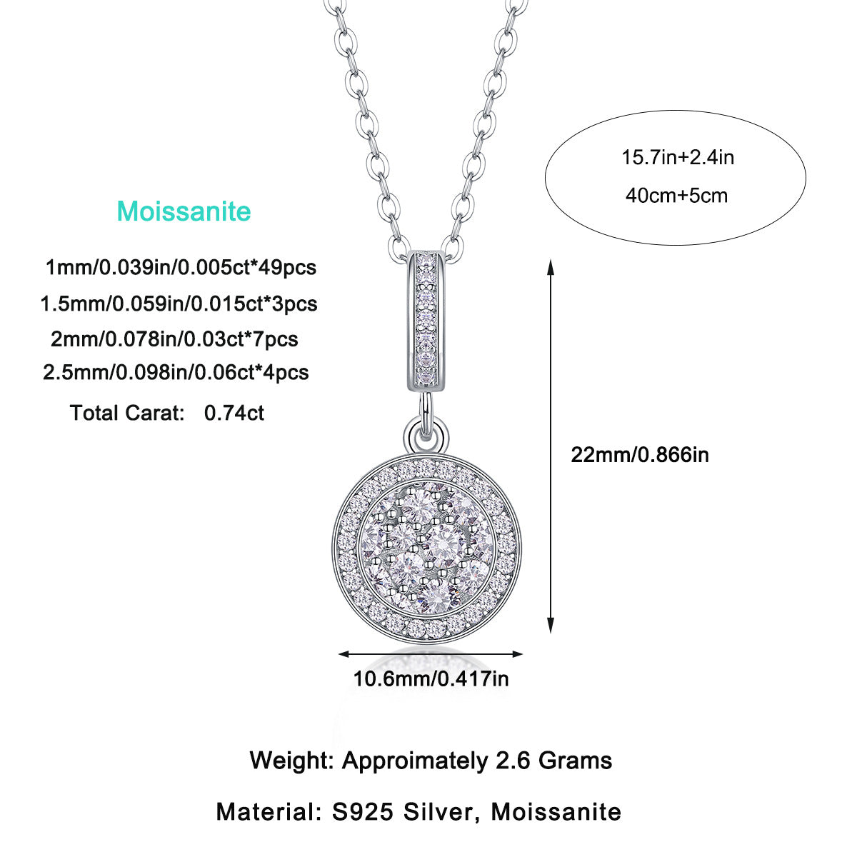 Genuine S925 Silver Moissanite Fashion Personality Pendant Necklace