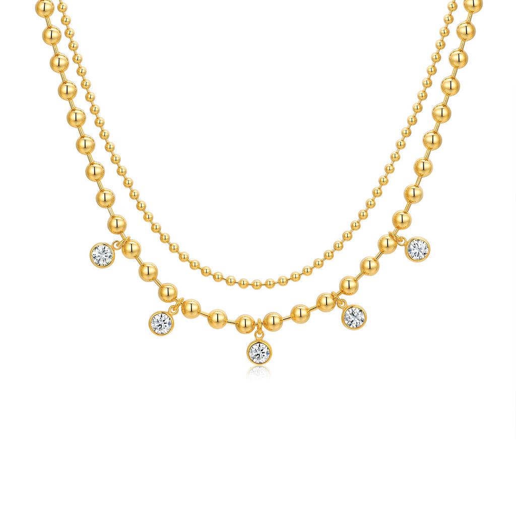 Moissanite Diamond Stacked Tassel Necklace for Women 35.5g S925 Silver Plated with 18K Gold
