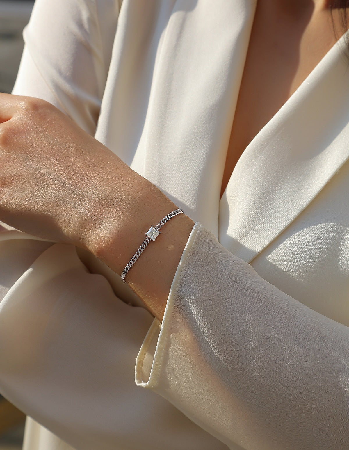 Square Moissanite Diamond Unisex Fashion S925 Silver Plated 18K Gold Cuban Bracelet