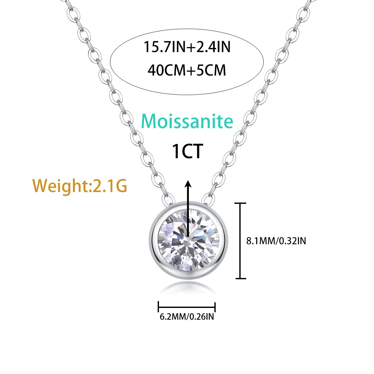 1 Carat Moissanite Necklace for Women