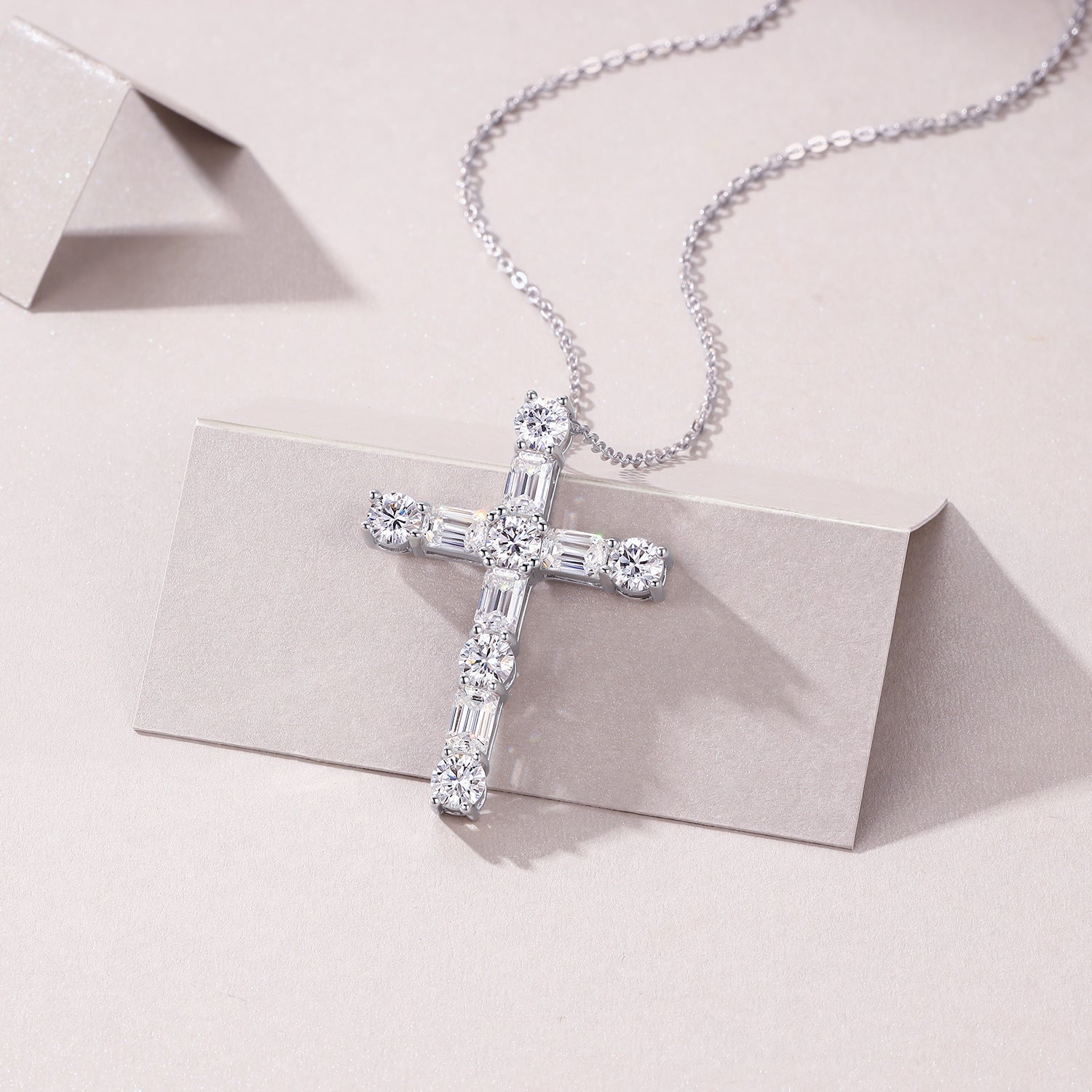 Moissanite Cross Pendant for Men and Women, Silver Plated with 18K White Gold (Necklace Not Included)