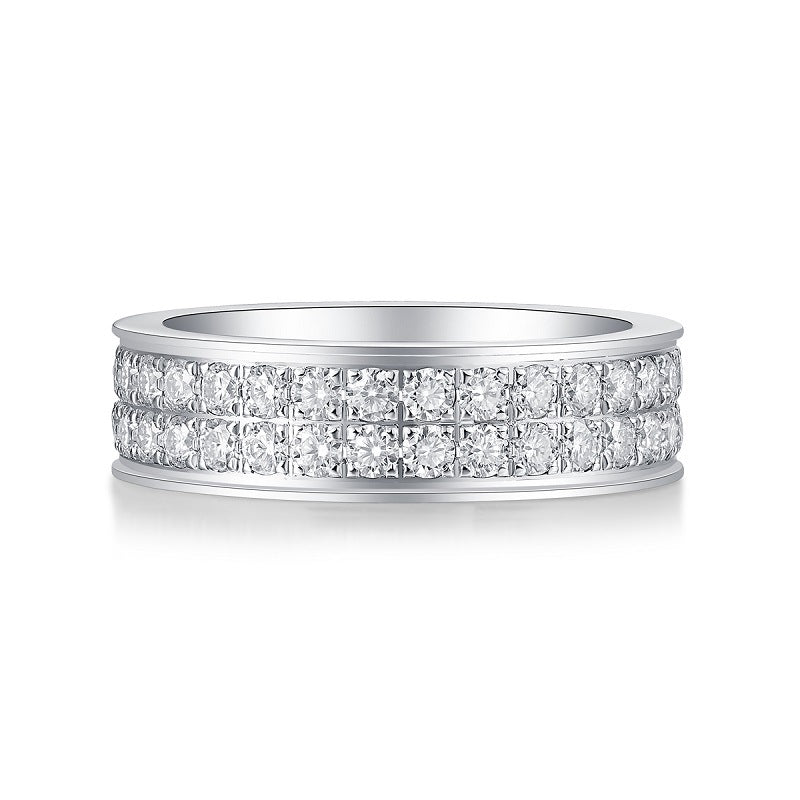 Couple's Double Row Moissanite Ring for Men and Women, S925 Plated with 18K White Gold