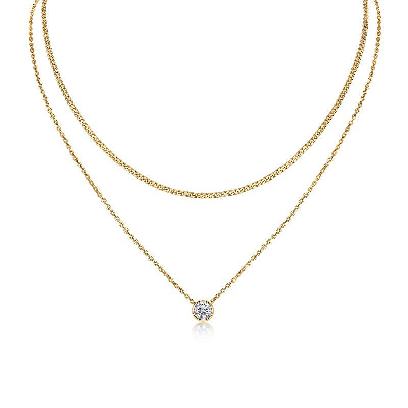 Moissanite Double Layer Necklace for Women S925 Silver Plated with 18K Gold