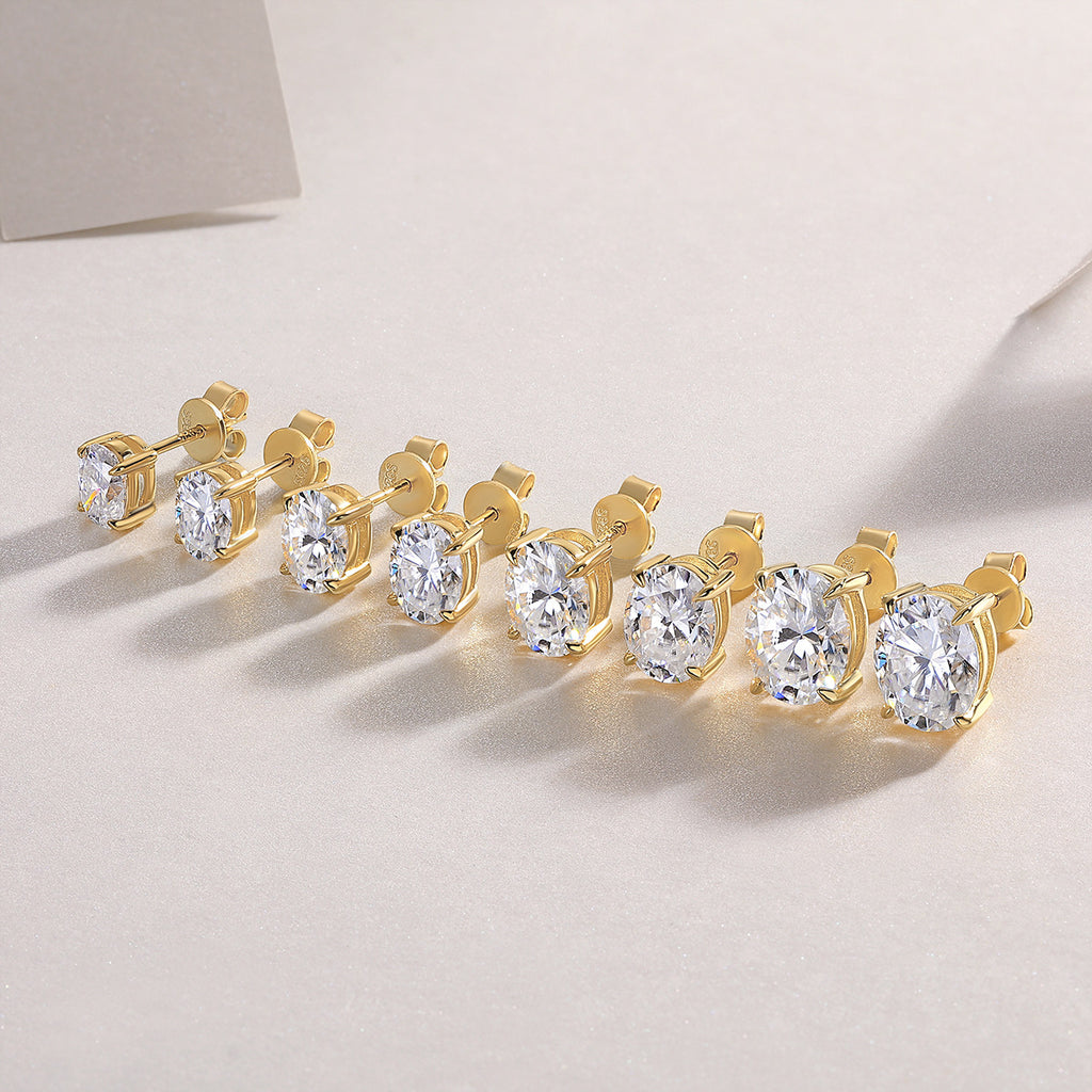 1 Carat Egg-Shaped Moissanite Stud Earrings for Men and Women S925 Sterling Silver Plated with 18K Gold