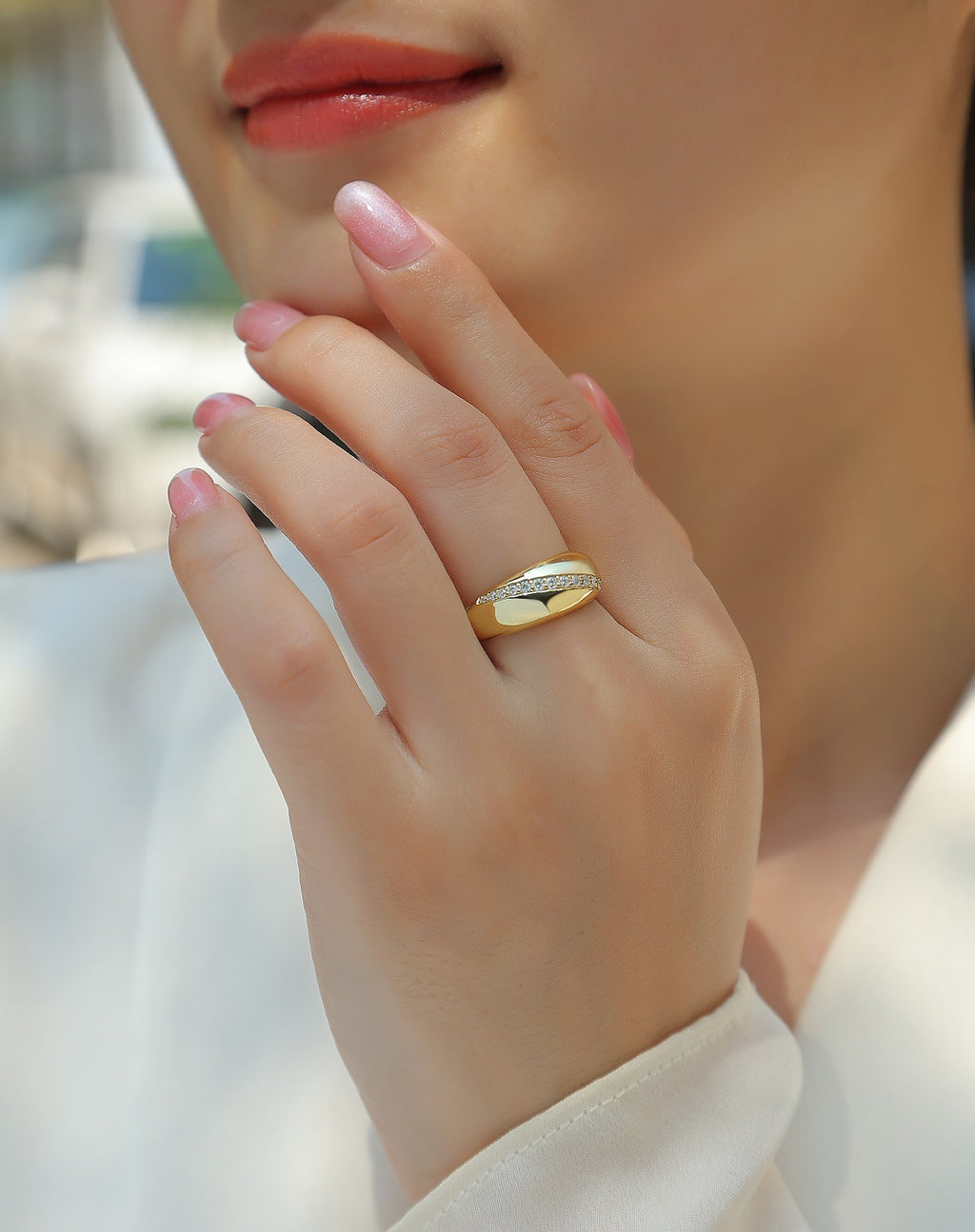 Vintage Gold Moissanite Electroplated 18K Gold Ring for Women