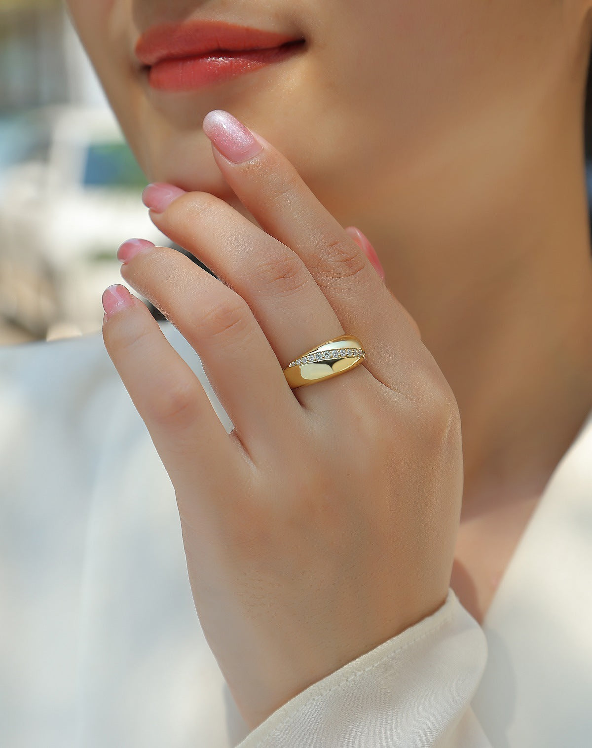 Vintage Gold Moissanite Electroplated 18K Gold Ring for Women