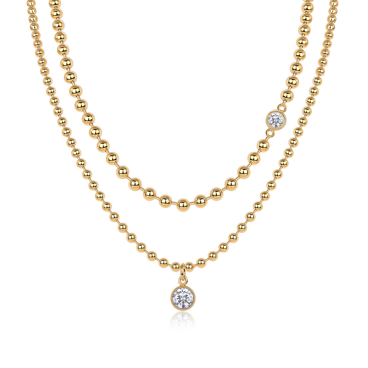 Moissanite Double Layer Stacked Necklace for Women S925 Sterling Silver Plated with 18K Gold