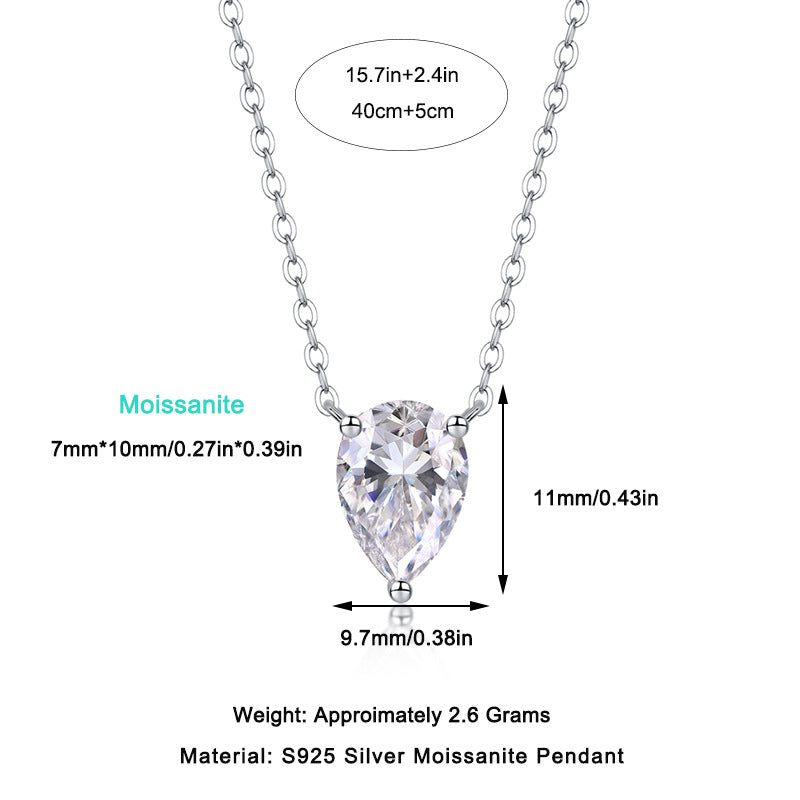 Pear Shape 2.5CT Moissanite Necklace for Women S925 Plated with 18K White Gold