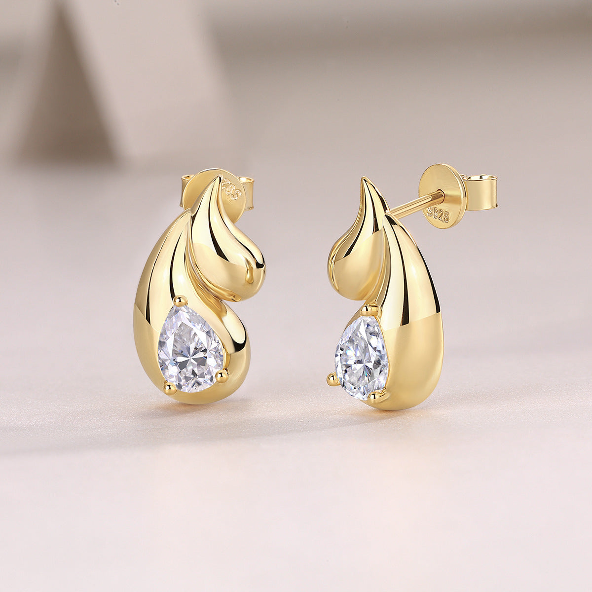 Gold Water Drop Shape Moissanite Earrings for Women