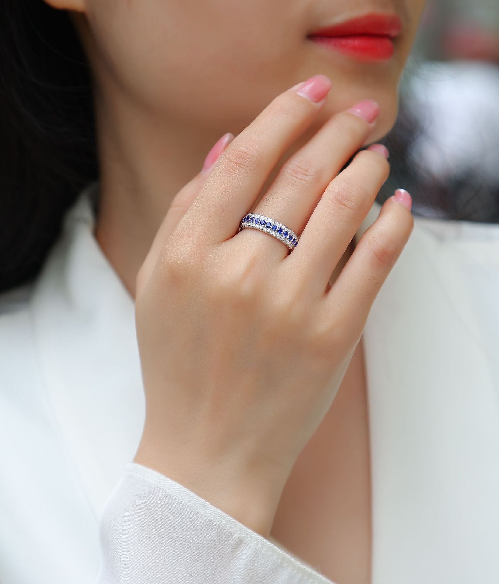 Colorful Cultivated Gemstone Moissanite Ring for Women